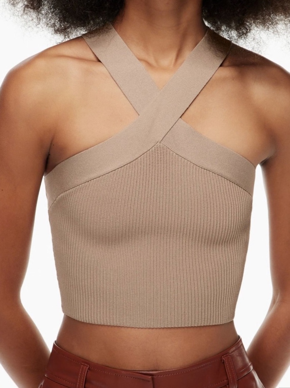 NWOT Babaton x Aritzia Fluent Taupe Sculpt Knit Criss Cross Cropped Tank XXSmall